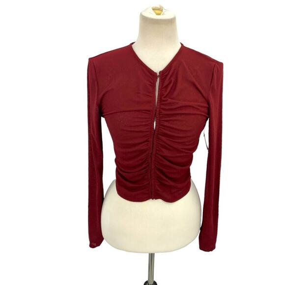 BCBGeneration Ruched Long Sleeve Top Red Size Small NWOT $78 MSRP - Picture 2 of 8
